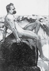 Naked Nietzsche on a mountain